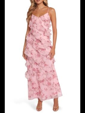 NWT Petal & Pup Ciao Floral Ruffle Chiffon Gown